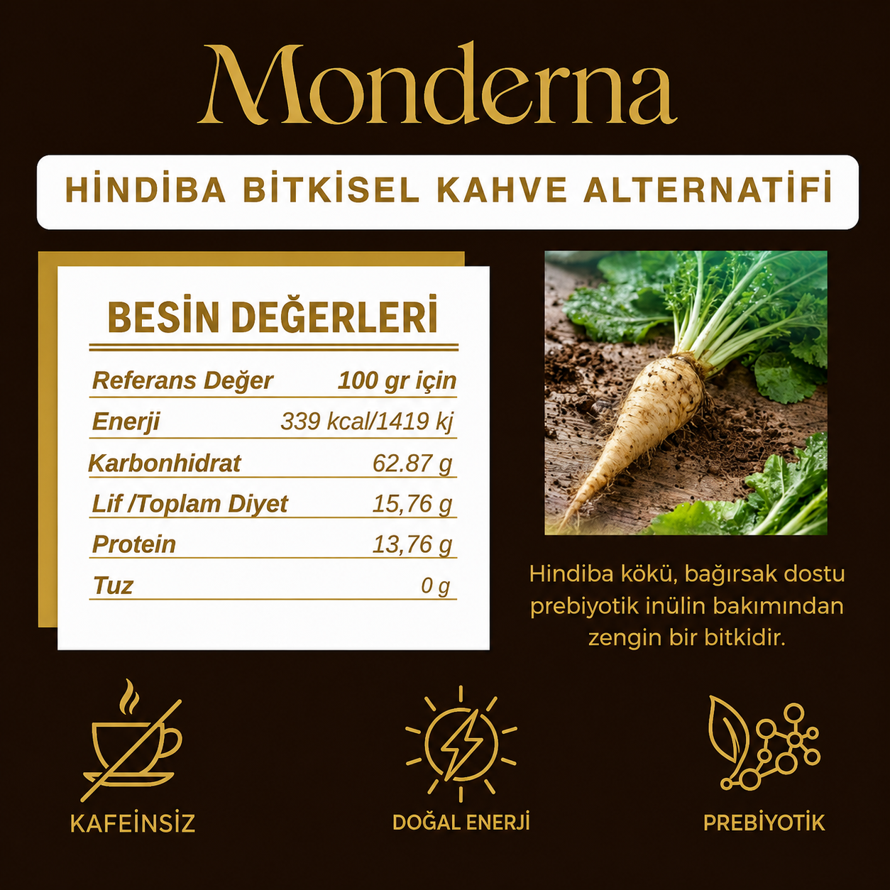 Monderna Hindiba Kahvesi - Kafeinsiz Bitkisel Kahve 150g | ~60 Fincan