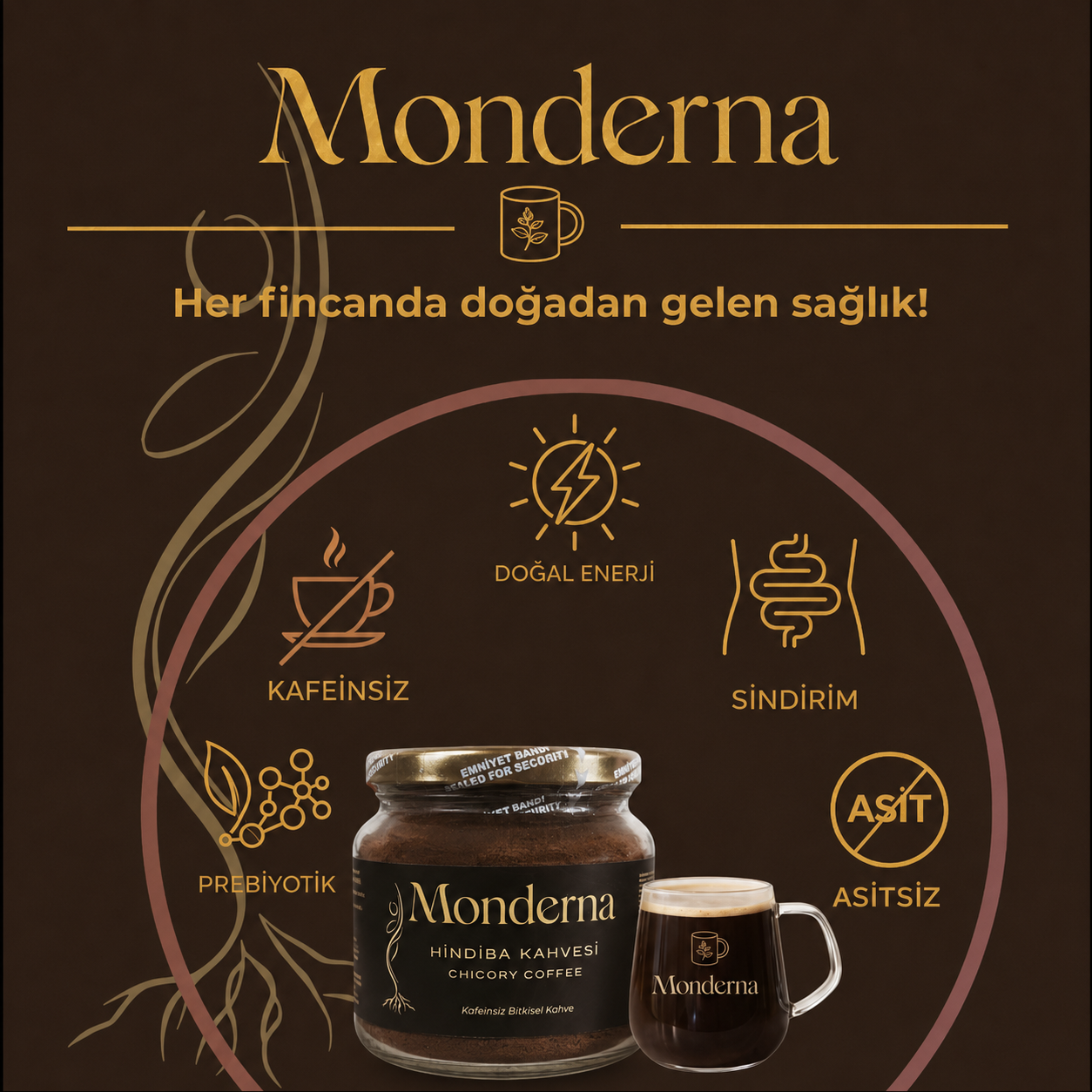 Monderna Hindiba Kahvesi - Kafeinsiz Bitkisel Kahve 150g | ~60 Fincan